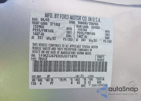 2002 Ford Explorer Sport Trac из США, поврежденный, VIN 1FMZU67EX2UD71870